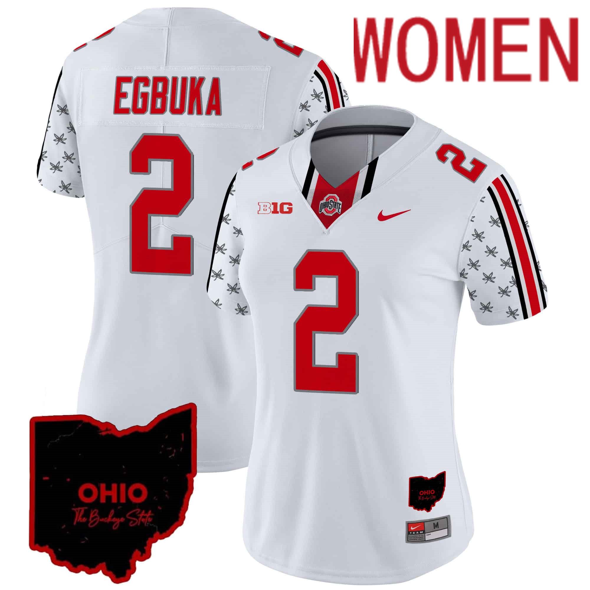 Women Ohio State Buckeyes #2 Egbuka White 2024 Nike Home Patch Vapor Limited NCAA Jersey->women nfl jersey->Women Jersey
